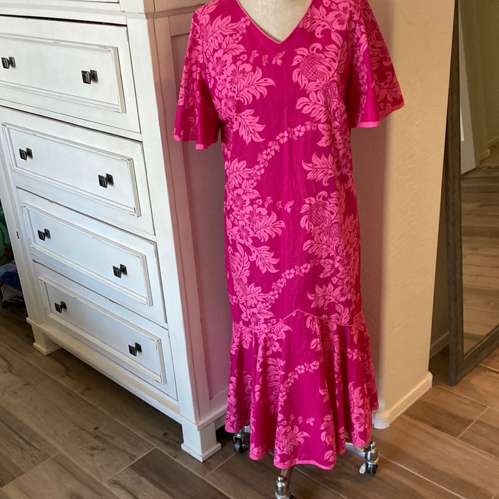 Vintage New Shannon Marie L Hawaiian pineapple floral dress made in Hawaii